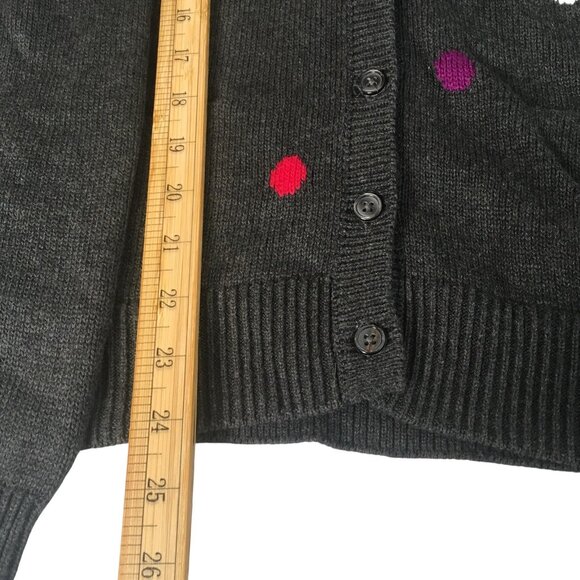 Preppy Cardigan Sweater Womens Medium Gray Button Front Polka Dot Pockets twee - Picture 7 of 13